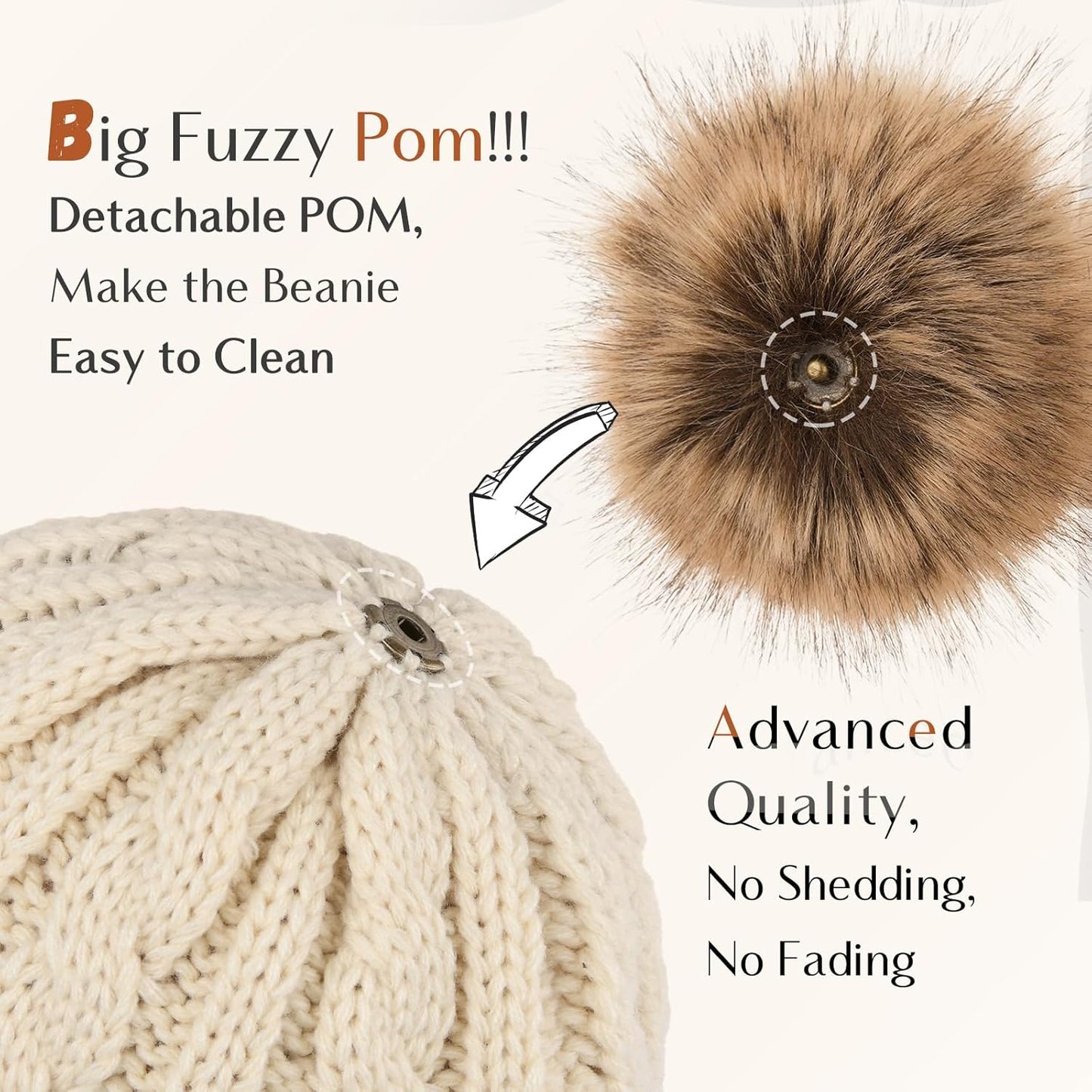Womens Winter Beanie Hat - Satin Lined Knitted Cap for Warmth & Style | Soft Pom Pom Design
