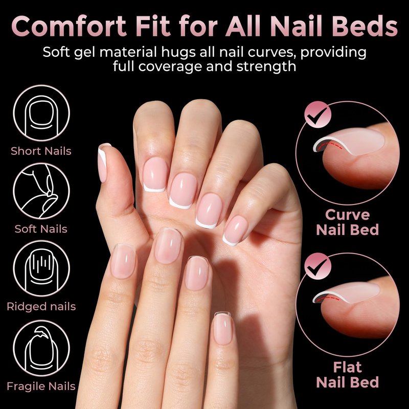 Luckyfairy Extra Short Square Fake Nails, Soft Gel Pre-Shaped Acrylic XS Short Square Nail Tips, Half Matte Full Cover Clear Press on Flase Nail Tips for Nail Extension Home DIY 240pcs/12 Sizes