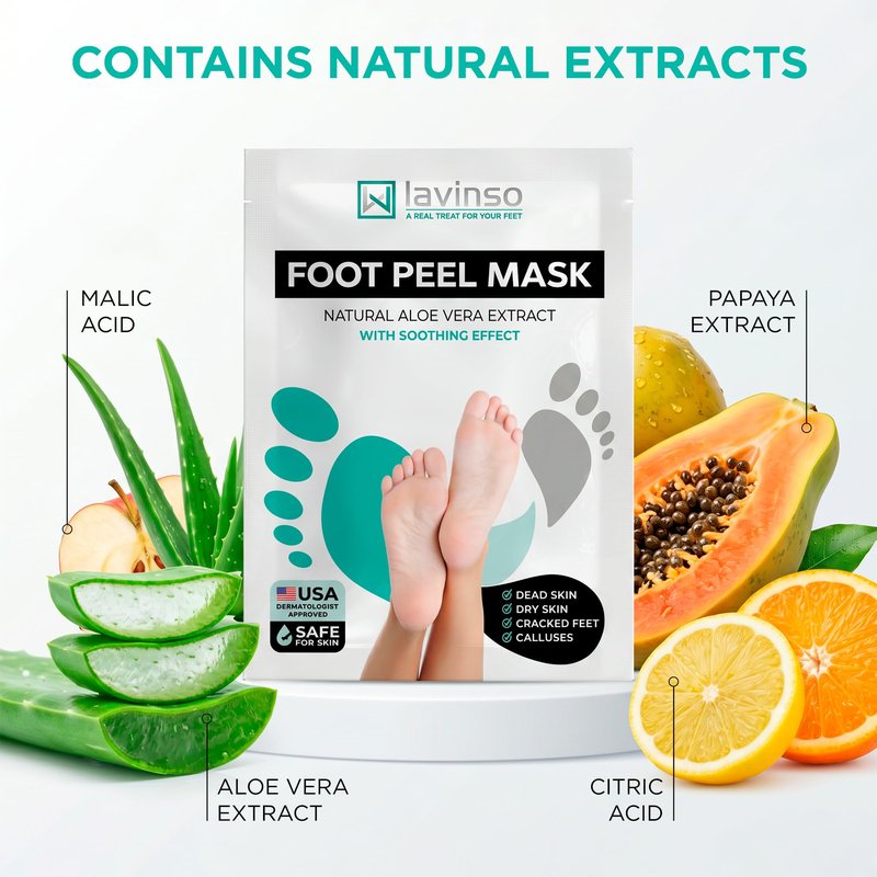 Lavinso Foot Peel Mask for Dry Cracked Feet – 2 Pack Peeling Mask Removes Dead Skin and Calluses - Exfoliating for Soft Baby Feet, Original Scent