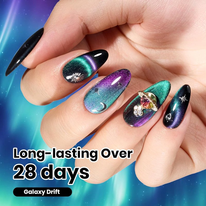 Beetles Cat Eye Gel Nail Polish - 9D Chameleon Green Purple | 15ML Soak Off UV Galaxy Drift Collection