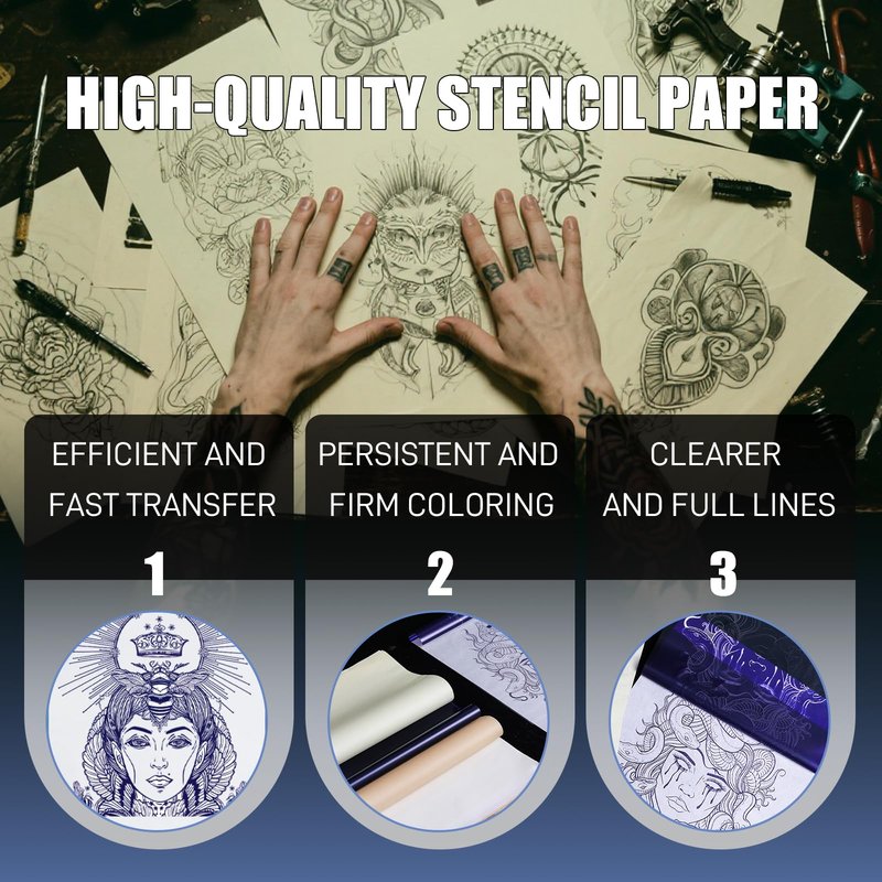 Peslief Tattoo Transfer Paper - 50 Sheets Thermal Stencil Paper for Tattooing A4 Size 4 Layers DIY Tattoo Tracing Paper Tattoo Transfer Kit Compatible with Tattoo Printer Machine Tattoo Supplies