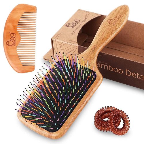 BLACK EGG Boar Bristle Hair Brush for Women Men Kid, Soft Natural Bristles Brush for Thin and Fine Hair, Restore Shine and Texture, Set includes Bamboo comb and 3 hair ties