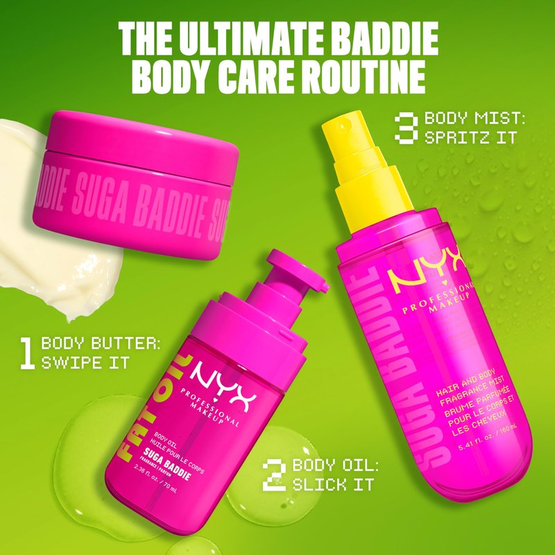 NYX PROFESSIONAL MAKEUP Fat Oil Body Butter in Suga Baddie, Vanilla Scented Body Cream with Avocado Oil and Shea Butter for 24 HR Hydration, Fast Absorbing, Whipped Formula, Vegan & Cruelty-Free