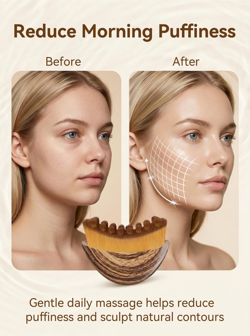 Lymphatic Contour Face Brush, Lymphatic Drainage Massager Face Brush to Sculpt Jawline & Reduce Puffiness, Improves Skin Glow & Absorption, Ergonomic Precise Fit