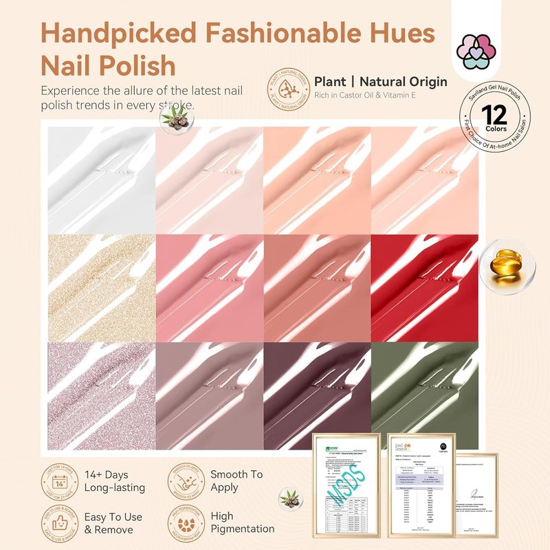 SAVILAND Pink Nail Polish Set - Quick Dry 12 Colors with Castor Oil Base & Top Coat | DIY Art Kit