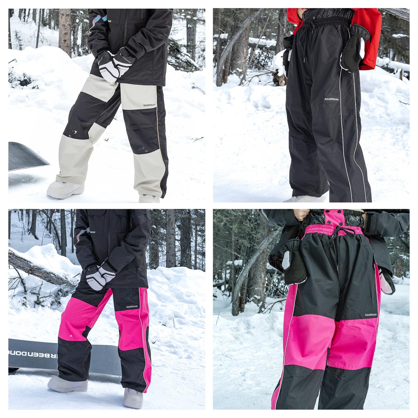 MUTUSNOW Womens Baggy Snowboard Pants, Insulated Waterproof Snow Pants Women, Snowproof Ankle Cuffs for Snowboarding/Hiking/Cross Country Ski Pants Rose