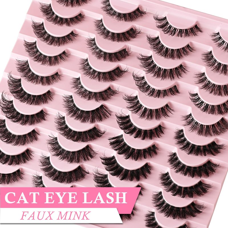 APCYUST Lashes Wispy False Eyelashes Strips 4 Styles Cat Eye Strip Lash Natural Looking Fake Mink Eyelash Pack Short Fluffy Full Lashes that Look Like Extensions Wispies Clear Band Pestañas Postizas