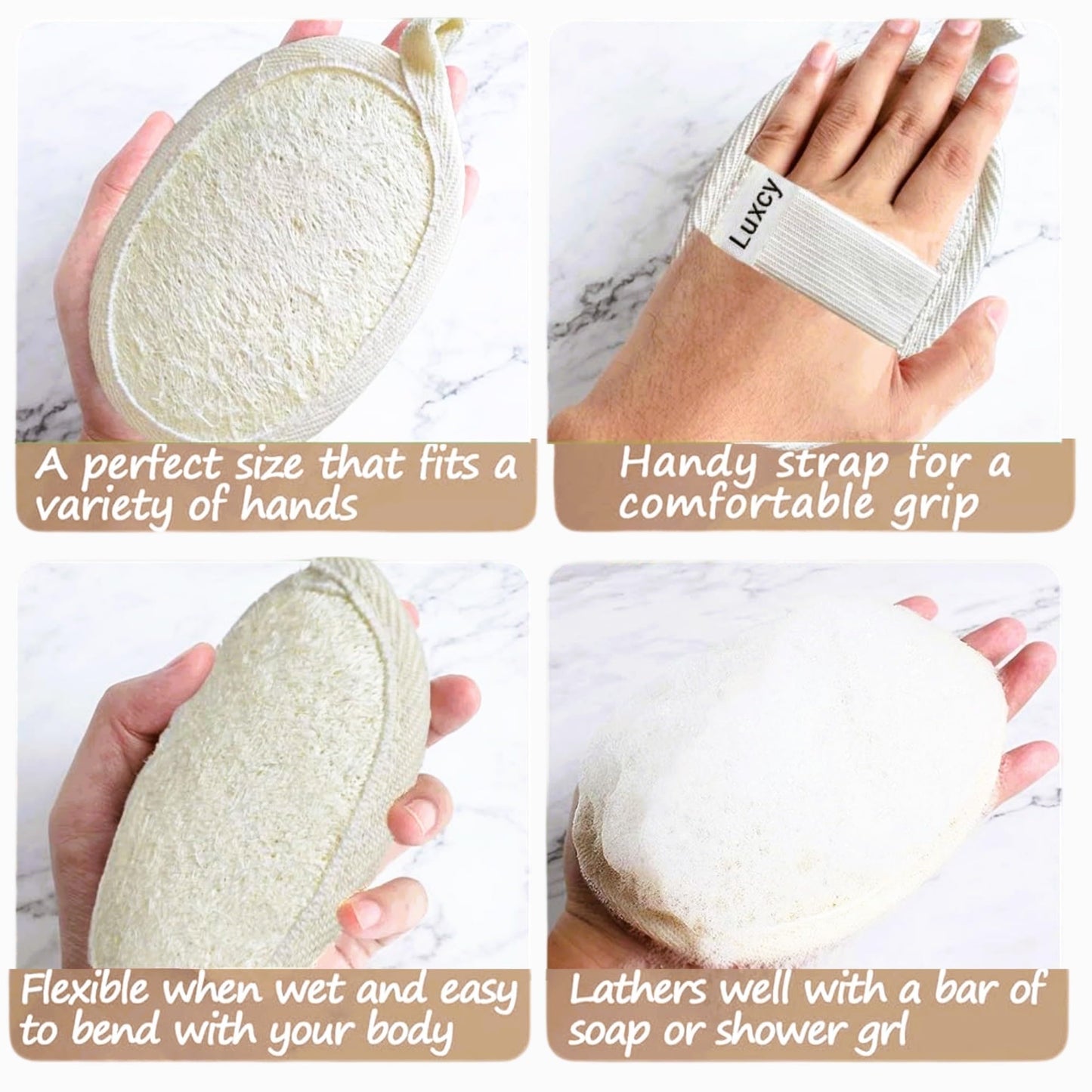 Luxcy Natural Loofah Exfoliating Body Scrubber, Dual-Sided Shower Loofah Sponge, Bath Shower Loofah Spong for Men and Women, Face and Body Bath Scrubber- 3 Count (1 Pack)