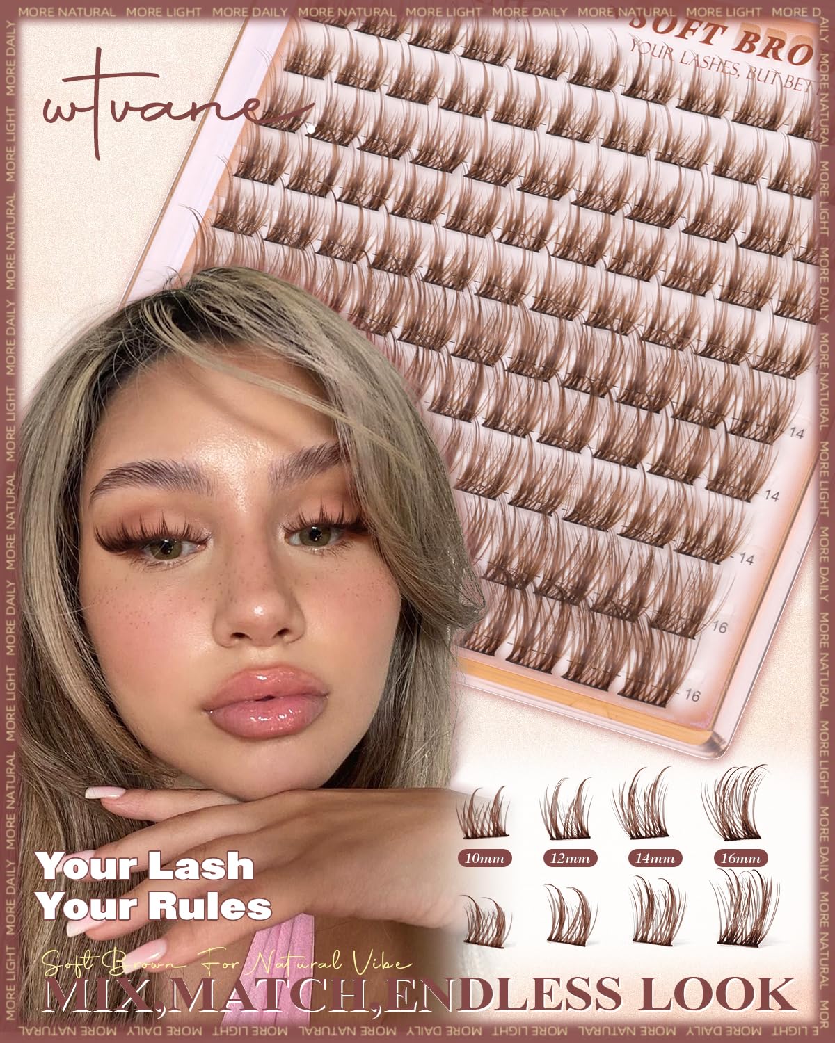 Wtvane Brown Lash Clusters Wispy Eyelash Clusters 10-16mm Manga Cluster Eyelash Extensions Dark Brown Lashes Clusters Spiky Lashes Cluster Eyelashes CD-Curly Individual Lashes for Fairy Eye Look