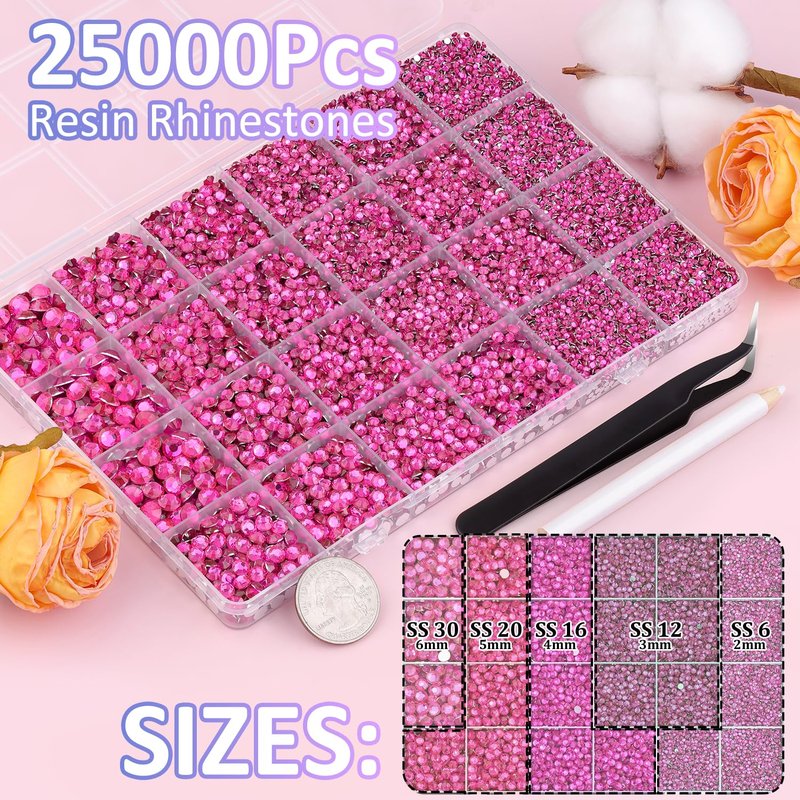 Resin Rhinestones for Crafting with 3Pcs 10ml B7000 Jewelry Glue, 2 Boxes Hot Pink Flatback Gems Crystals Diamond for Bedazzling Crafts DIY Nail Art Makeup,Gems for Clothing Tumblers Shoes
