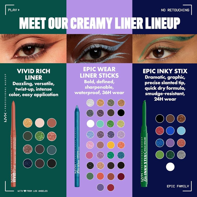 NYX Epic Inky Stix Eyeliner - Waterproof Cream Gel Formula | 24HR Wear, 07 Cyber Cyan (Matte Electric Blue)