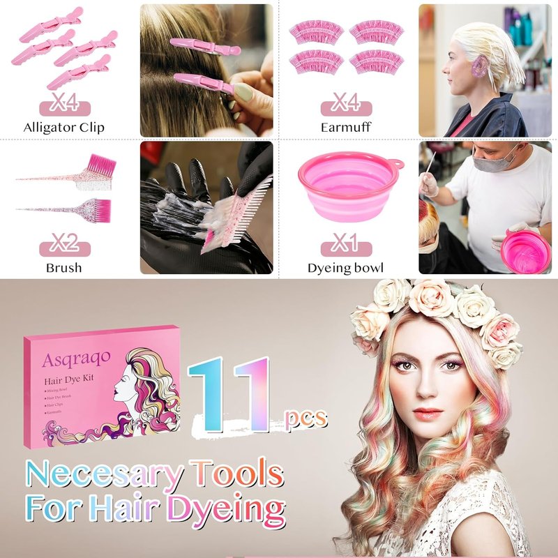 Hair Coloring Kit - 11-Piece Professional Salon Tools for DIY Mixing | Includes Clips, Bowl, Dye Brush, Earmuffs