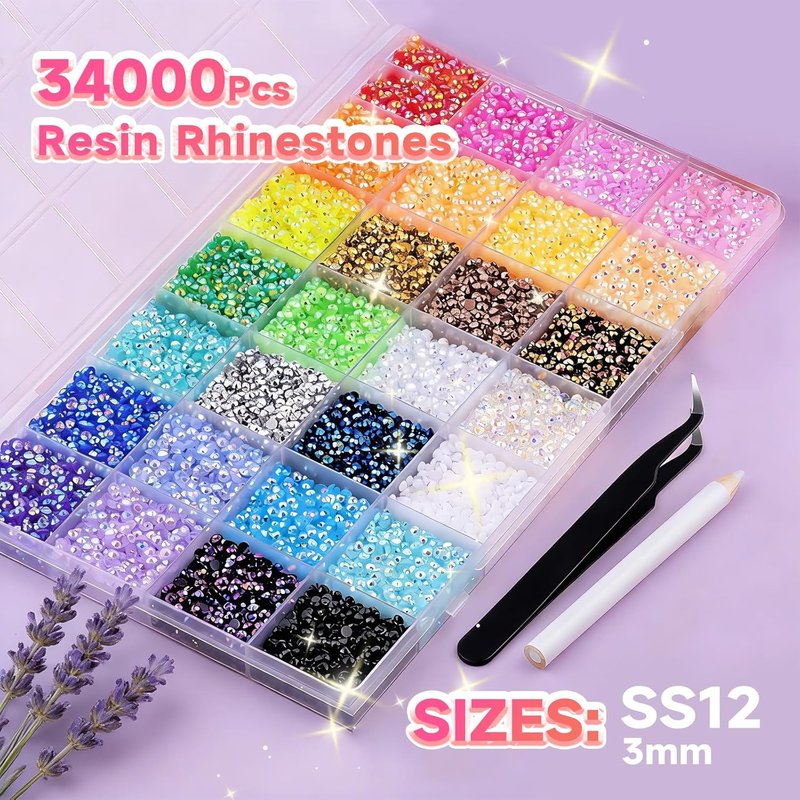 Skiennix 35,000 Pcs Resin Jelly Rhinestones Kit - 30 Colors, 3mm Flatback with B7000 Glue & Tools