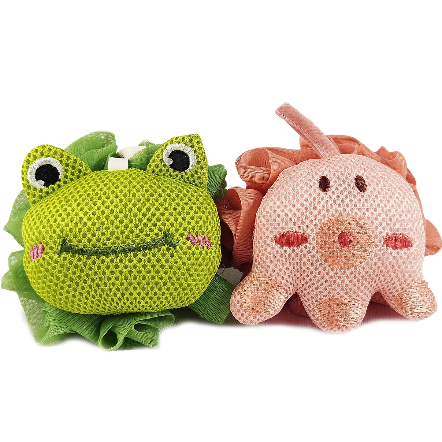 Shower Loofah Sponges for Kids,Frog and Octopus Shape Toddler Bath Exfoliating Body Scrubber Mesh Loofahs Sponge[2 Pack],Luffa Designed specifically for Babies, Women, Boys, and Girls