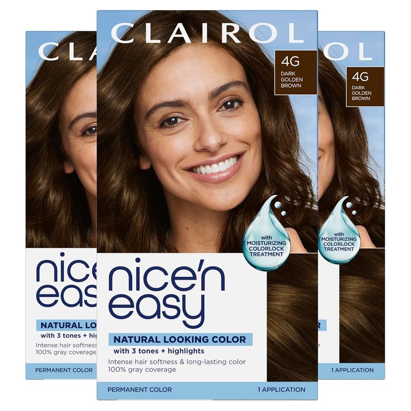 Clairol Nice'n Easy Permanent Hair Dye - 4G Dark Golden Brown | Long-Lasting, Natural Color & Shine | Pack of 3
