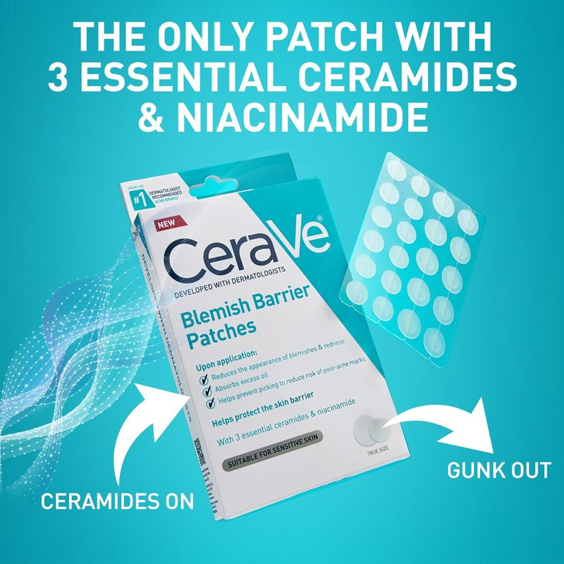 CeraVe Hydrocolloid Blemish Patches - Oil Absorbing Spot Treatment with Ceramides & Niacinamide | 22 Count, Ultra-Thin, Sensitive Skin Friendly