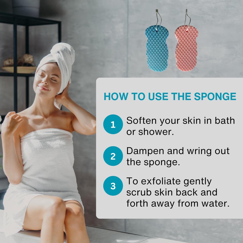 BESOBELLA Exfoliating Sponges (4 pcs) - Super Soft Exfoliating Bath Shower Sponge - Removes Dead Skin and Impurities from Body - Great for Adults and Children - Pink & Blue & White & Gray