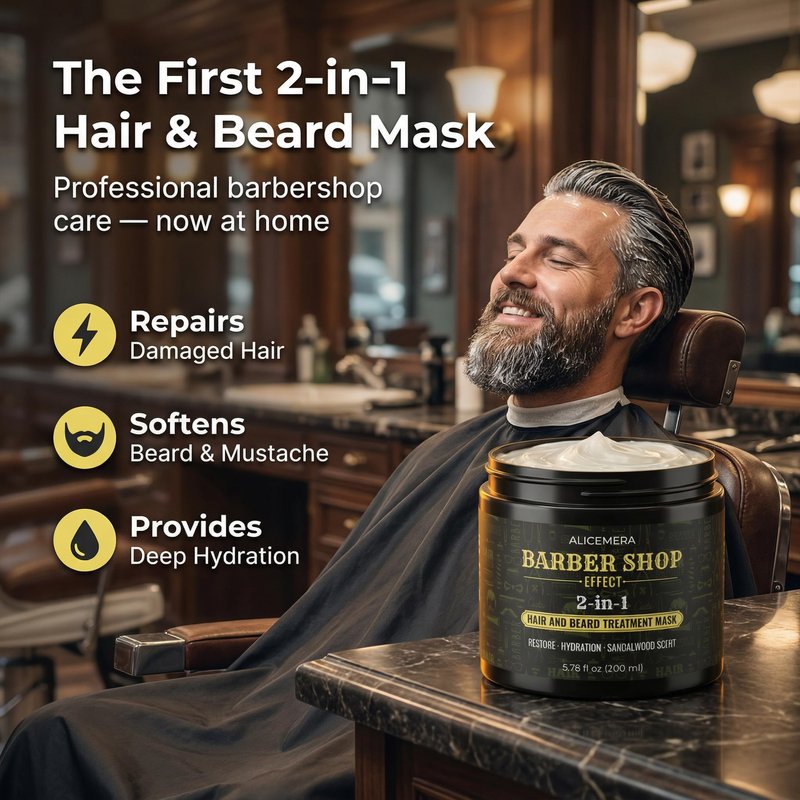 Alicemera Beard Softener for Men – 2 in 1 Beard Conditioner & Hair Mask for Men with Keratin & Hyaluronic Acid – Sandalwood Scent – 6.7 oz, 1 pack