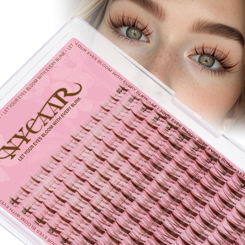 Fairy Spiky Brown Anime Lash Clusters - 144pcs Wispy D Curl 8-16mm Individual Lashes with Invisible Band, Manga Style for DIY Natural Look at Home