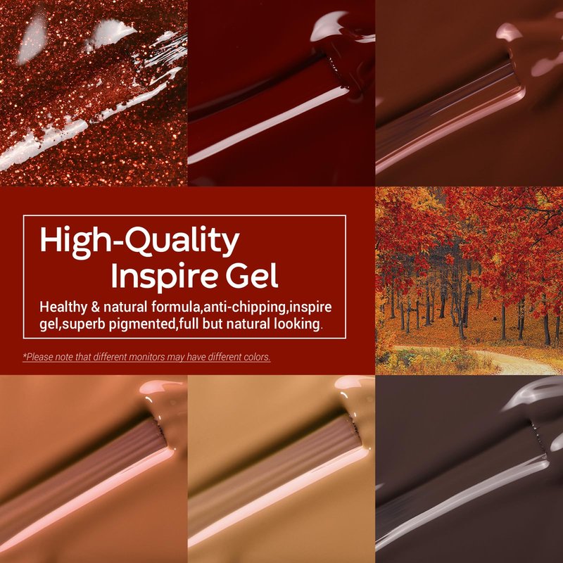 modelones Gel Nail Polish Set, 6 Colors Nude Brown Burnt Orange Glitter Gel Polish Dark Red Wine Burgundy Maroon Nail Polish Soak Off Winter Nail Art Manicure Kit DIY Salon Gift