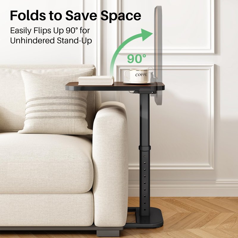 Kitstorack Upgraded TV Tray Table with Panel Lock, 90° Flip-Over Design & Adjustable Height, Sofa Arm Side Table for Eating, Laptop, Couch, Bed, or Small Spaces, Espresso