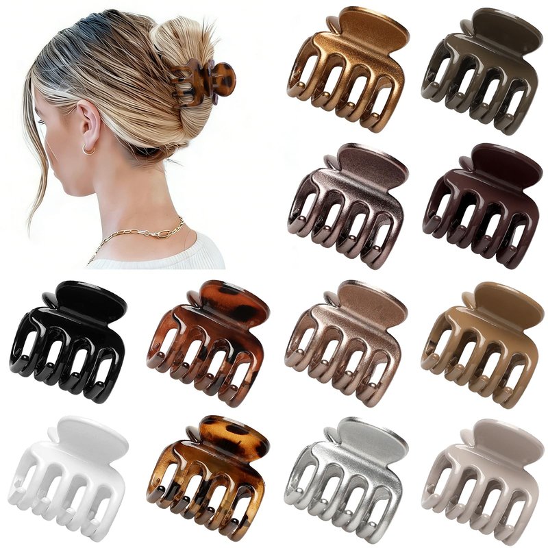 Sisiaipu 12Pcs Hair Clips for Women 1.8 Inch Small Claw Clips for Thin Hair Medium Hair Claw Clips for Thick Hair Accessories for Women Girls (Gloss Regular)