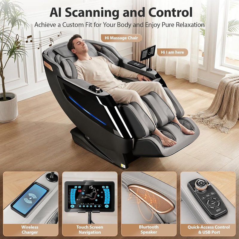 4D Massage Chair - Full Body Zero Gravity Recliner with 10 Modes, 32 Airbags & AI Voice | 53.2" SL-Track Design