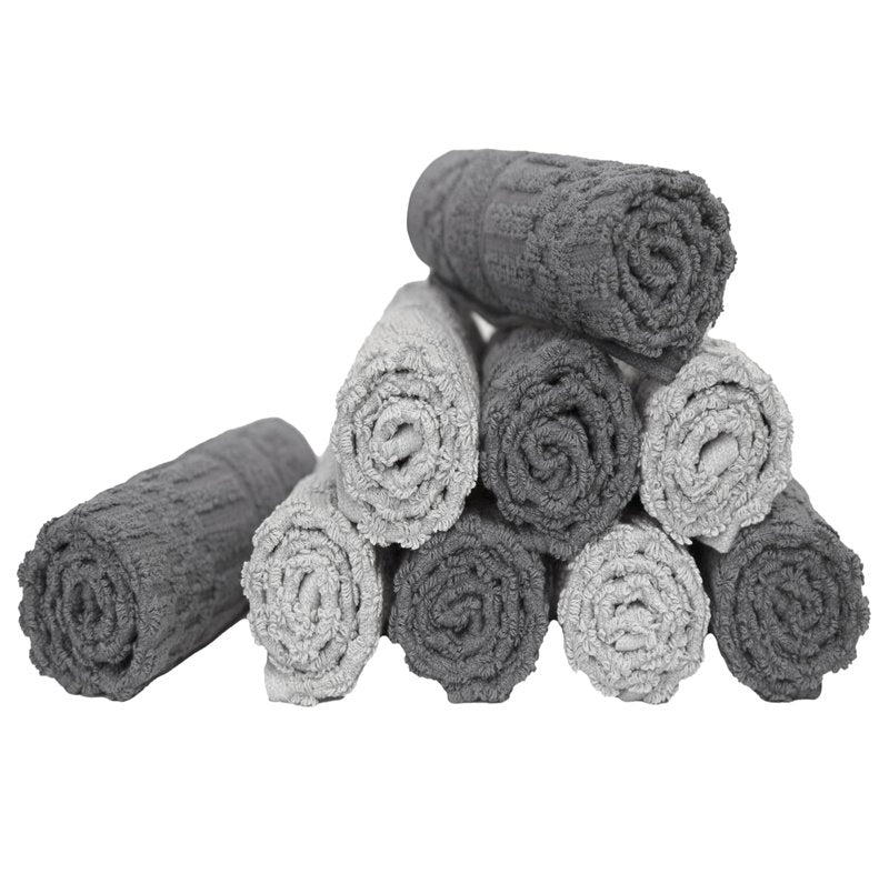 PH Pleasant Home Diagonal Wash Cloths Set - 12 Pack (12” x 12”) – 509 GSM - 100% Ring Spun Cotton Wash Cloth - Super Soft and Highly Absorbent Face Towels (Dark Grey & Light Grey)