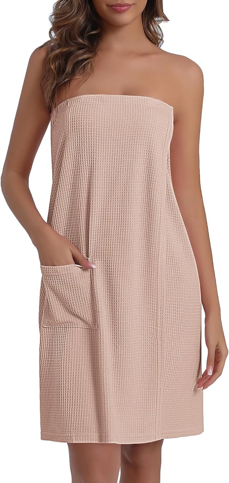 Ekouaer Waffle Robe for Women - Lightweight Knee-Length Shower Wrap with Pocket | Soft & Comfortable S-L