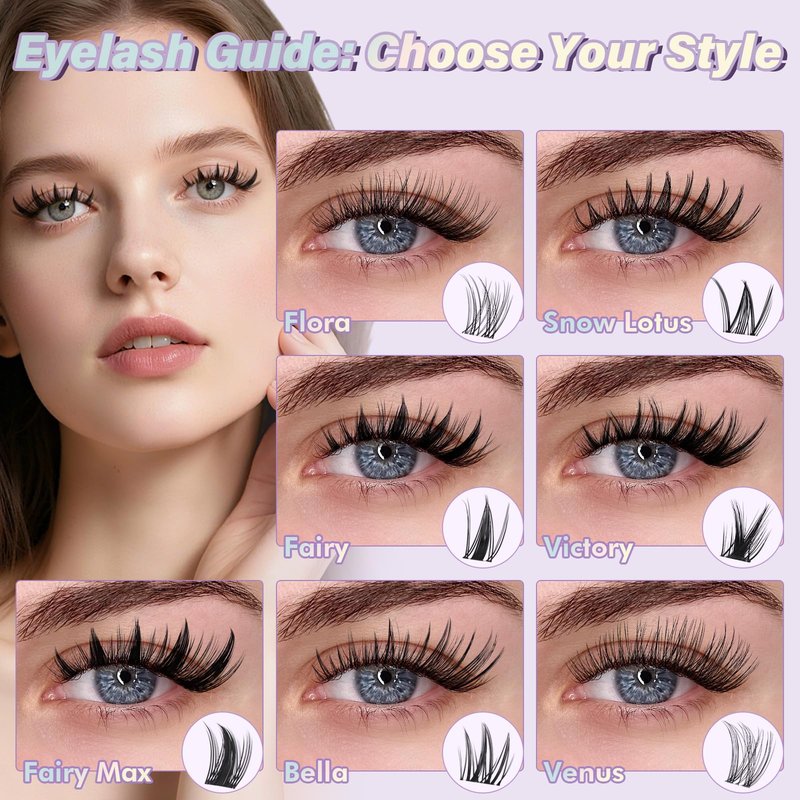 B&Q Fairy Lash Clusters - DIY Lash Extension at Home Beginner-Friendly Manga Lashes, 144pcs Eyelash Clusters with 0.3mm Invisible Band & Waterproof, Salon Look for Daily Work & Parties （Fairy 8-18mm）