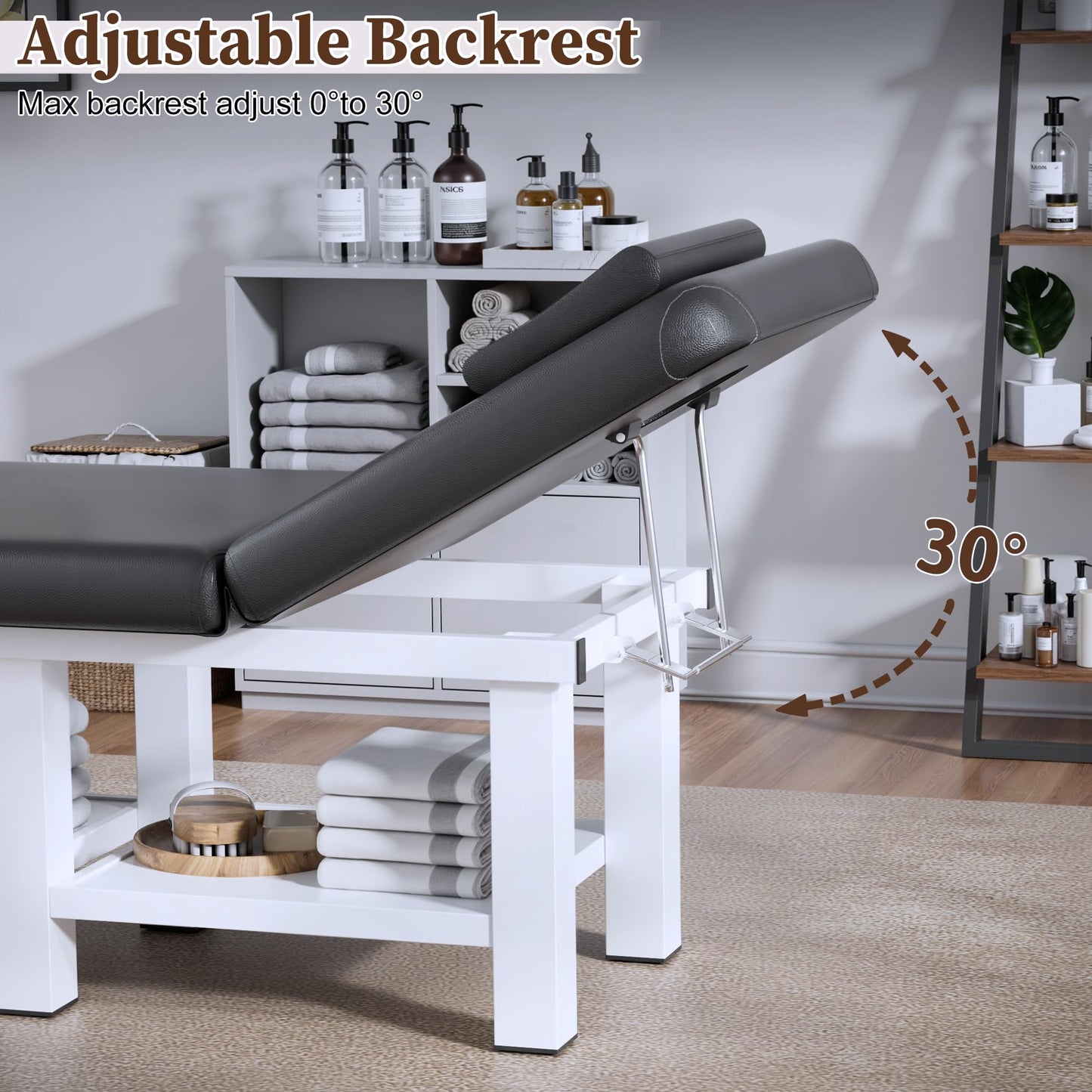 Wide Stationary Massage Table -Professional Massage Table with Adjustable Backrest & Under-Table Storage Space, Treatment Tables with 6 Sturdy Metal Legs and Pu Leather for Physical Therapy, Tattoo