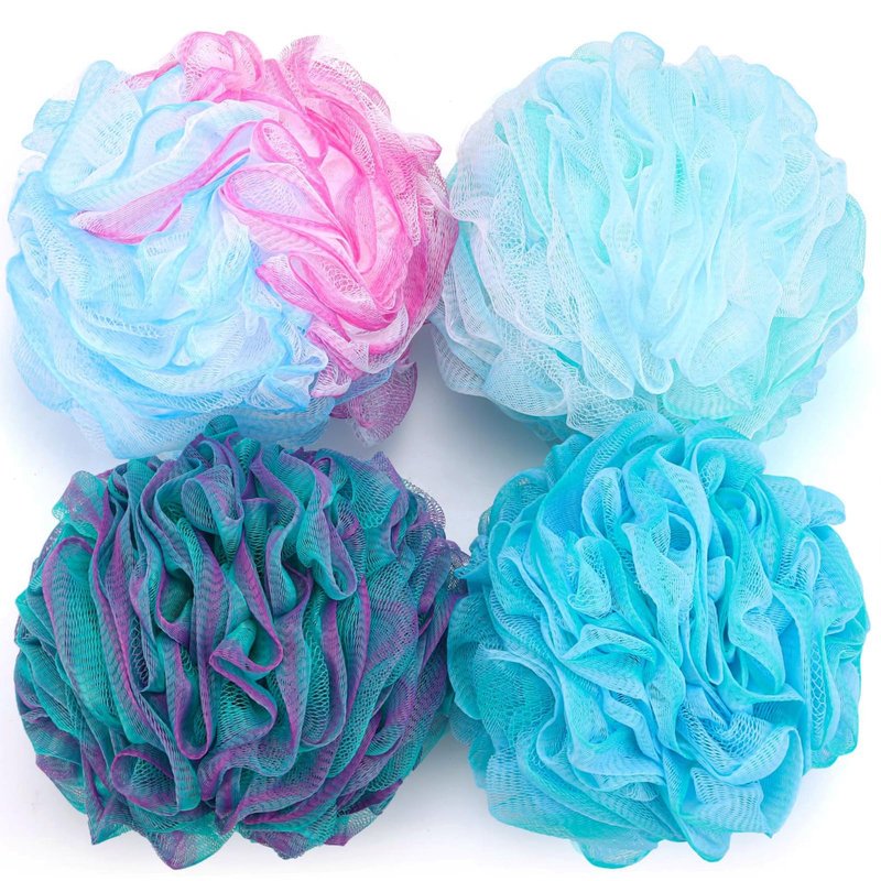 BTYMS XXL Loofah Bath Sponge 100g/pc, Extra Large Shower Puffs Exfoliating Mesh Pouf - Pack of 4