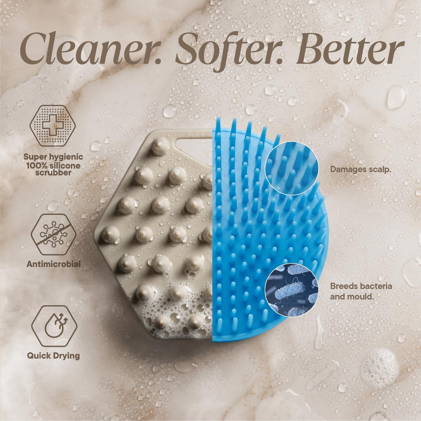 TOOLETRIES Silicone Scalp Scrubber Shampoo Brush, Scalp Brush for Hair Growth for Men & Women, Exfoliates Dandruff & Oil Build-up, Soft Flexible Bristles for Thick, Thin, Wet & Dry Hair - Sand