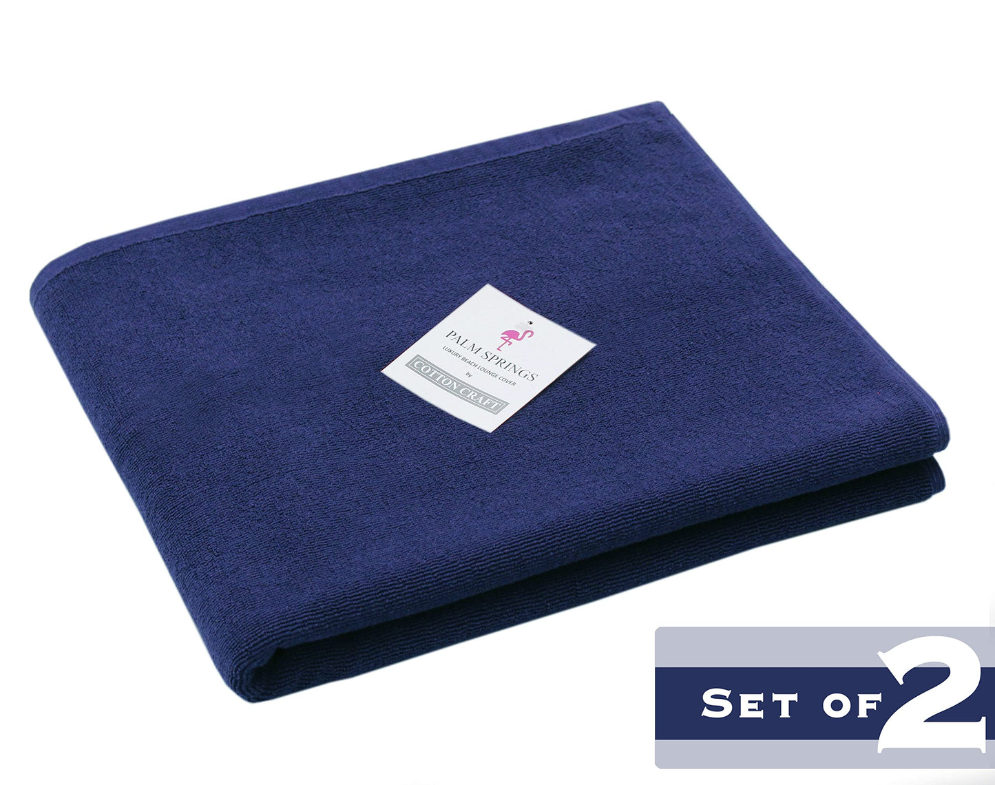COTTON CRAFT Pool Lounge Chair Cover - 100% Cotton Soft Ringspun Terry Towel - Chaise Patio Picnic Spa Sun Lounger Beach Lounge Chair Cover - Oversized 32 in W x 82 in L x 7 in Pocket – Navy Blue