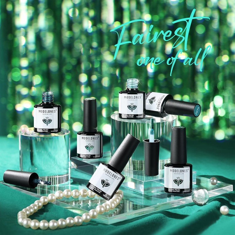 Ethereal Green Gel Nail Polish Set - 6 Colors for Spring/Summer | Mermaid Lagoon & Turquoise Glitter
