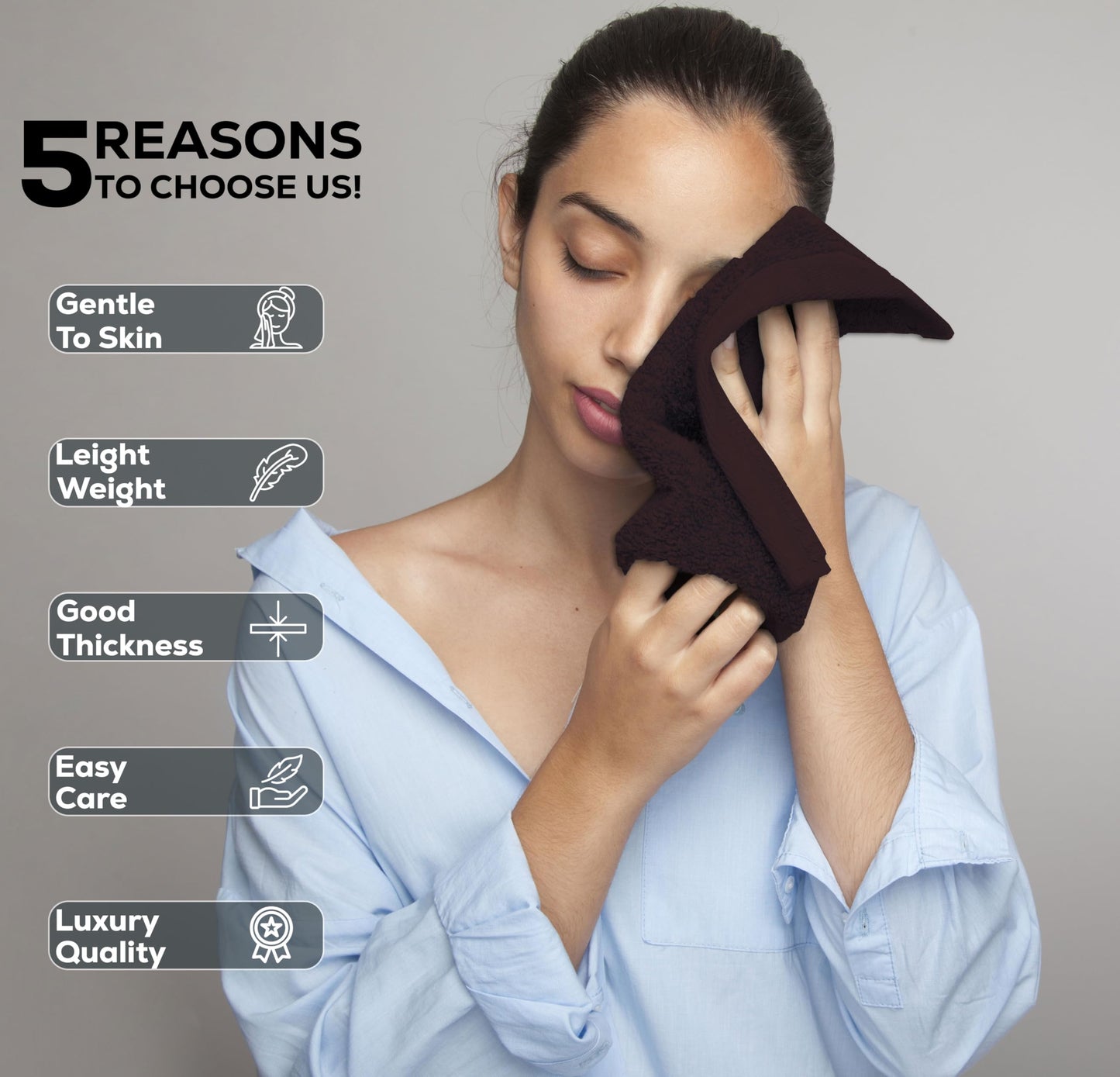 GOLD TEXTILES Luxury Wash Cloths Set of 12, Brown (13x13 Inches) 100% Ring Spun Cotton, Premium Feel with High Absorbancy Ideal Washcloths for Bathroom,Salon, Spa and Gym