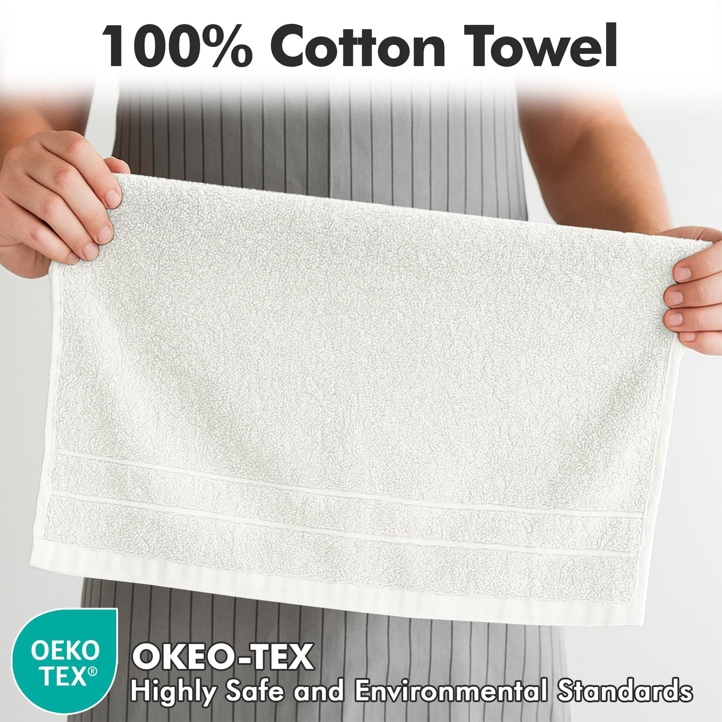 Novo Home 100% Ring Spun Cotton Hand Towels for Bathroom – 550 GSM Soft & Absorbent Towel Set– Pack of 6 Small Towel (34x20in) – Quick Dry Luxury Cotton Hand Towels – White