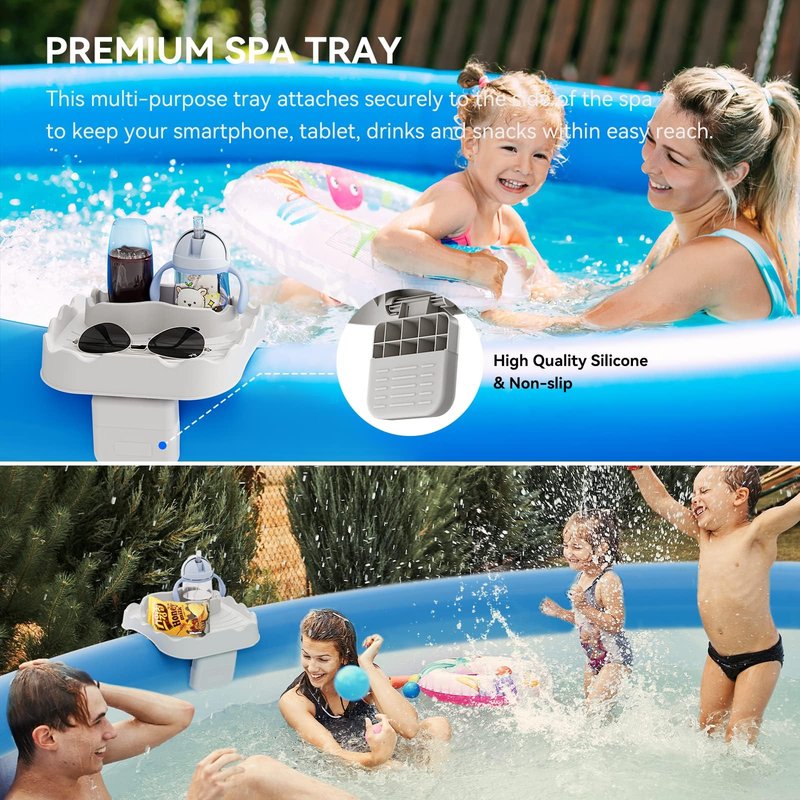 Anivia Hot Tub Table Tray, Adjustable Width 4" to 8" Hot Tub Accessories for Intex PureSpa, Nonslip Caddy Holds 2 Standard Drinks, Keep Snacks Handy & Dry, Fits Outdoor Inflatable Spa/Pool-Beige