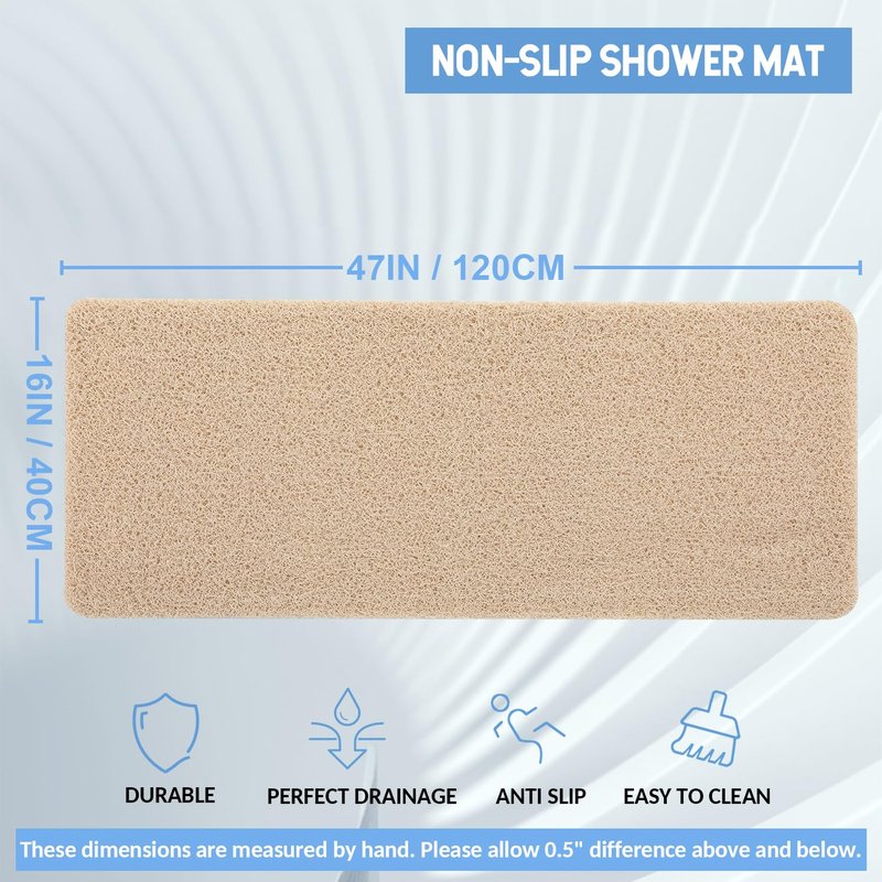 Hargiis Non-Slip Bathtub Mat, Anti Slip Shower Mat, Fast Drying Bathtub Mats, Foot Scrubber Mat, Anti Slip Mat for Tub, Floor, Bathroom, Kitchen, Home, Hotel (Beige 47"×16")