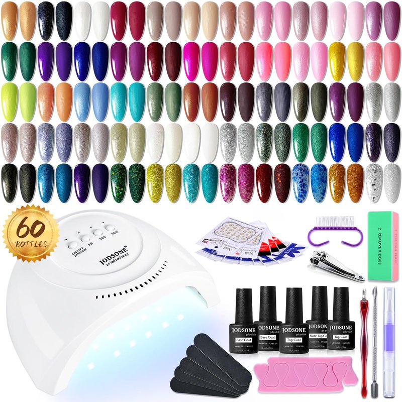 JODSONE Gel Nail Polish Starter Kit - 60 Colors, UV Light, No Wipe Base & Top Coat | Easy Application