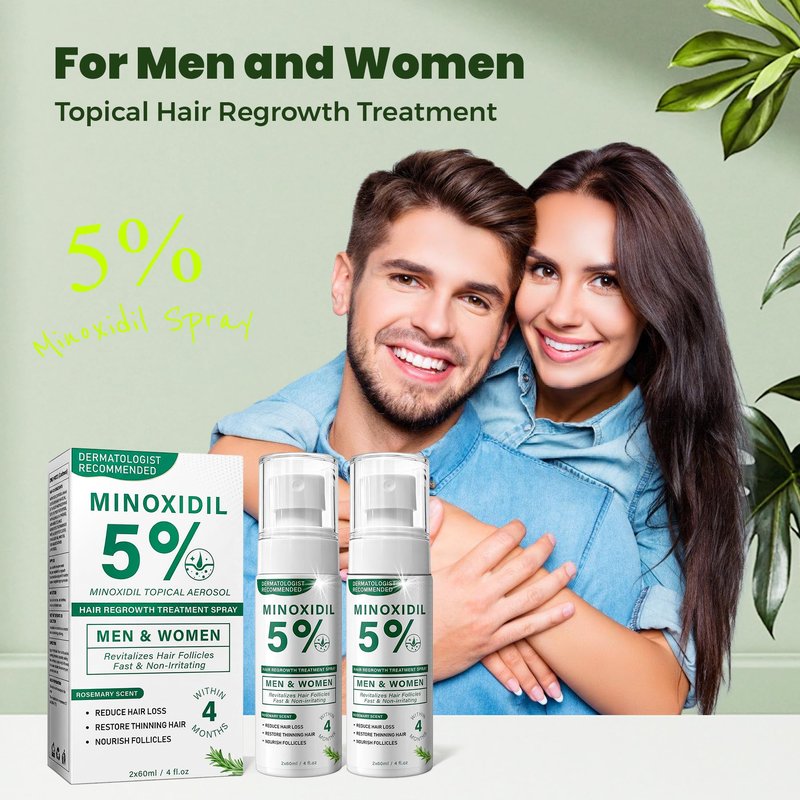 5% Minoxidil Hair Regrowth Spray for Men and Women with Rosemary Scent – 2 x 60ml Value Pack for 4+ Months – Lightweight Non Greasy Mist for Thinning Hair Receding Hairline Crown Support (Rosemary)