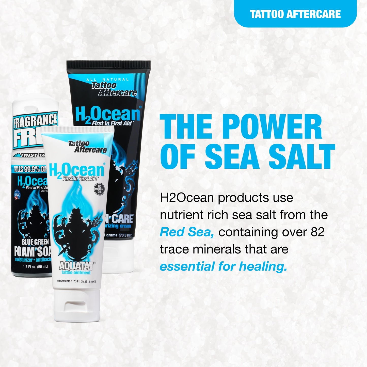 H2Ocean Extreme Tattoo Aftercare Kit – Complete 3-Step Tattoo Care & Healing Set with Antibacterial Foam Soap, Moisturizing Cream & Ointment – Sea Mineral Enriched Formula for Healthy, Vibrant Tattoos