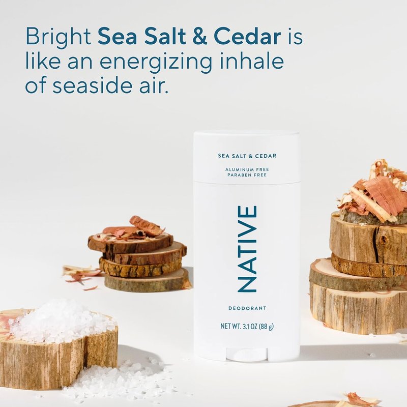 Native Aluminum-Free Deodorant - Sea Salt & Cedar | 72-Hour Odor Control, 3.1 oz Stick for Men & Women
