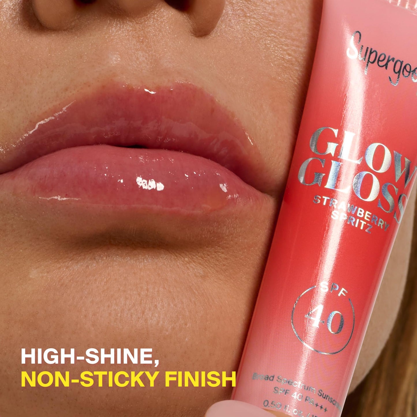 Supergoop! Glow Gloss SPF 40 Lip Balm, Strawberry Spritz (Fruity Berry Flavor, Sheer Coral Tint) - Broad Spectrum Protection with a Non-Sticky, High-Shine Finish - 0.5 fl oz