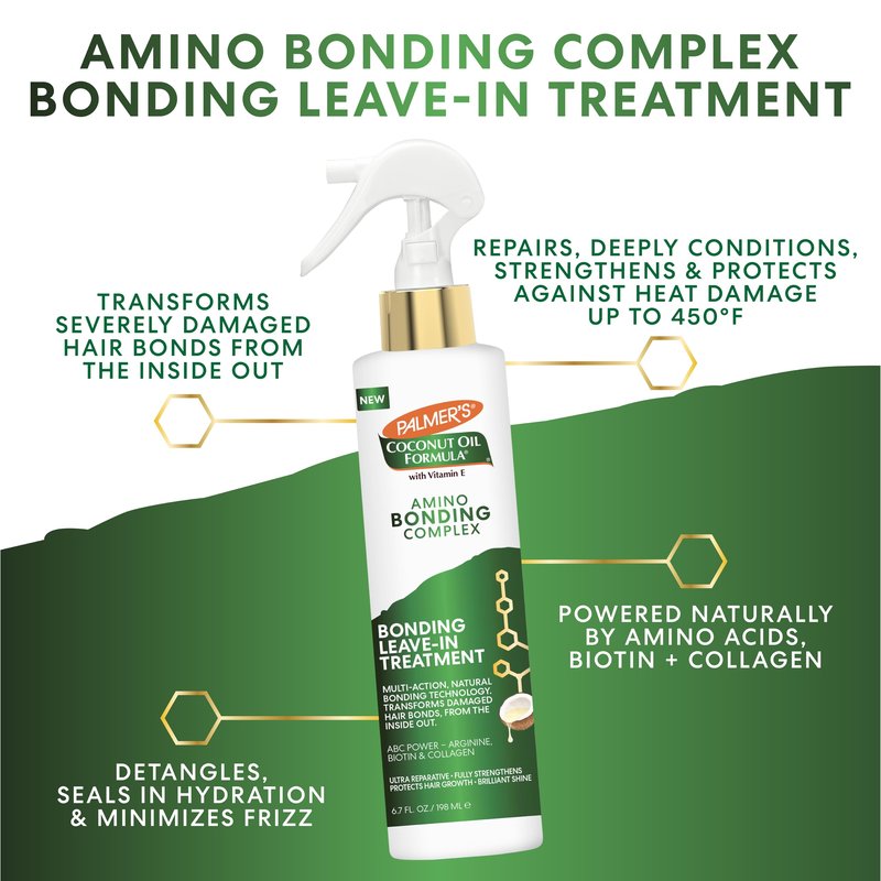 Palmer's Amino Bonding Complex Hair Treatment, Leave-In Conditioner Spray with Coconut Oil & Vitamin E, Heat Protectant, Anti Frizz, Strengthens & Protects Hair Growth, All Hair Types, 6.7 fl. oz