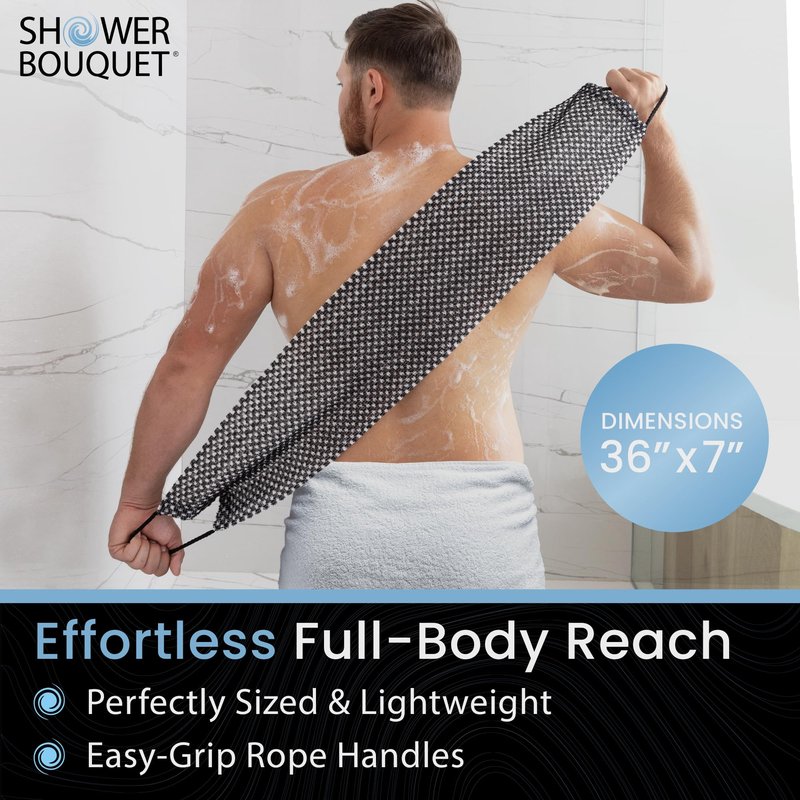 Japanese Exfoliating Washcloth for Back & Body 2-Pack - Charcoal & Silver Ion Exfoliating Towel with Handles - Two-Sided Gentle Exfoliation & Deep Cleanse Body Wash Cloths for Shower - 2 White