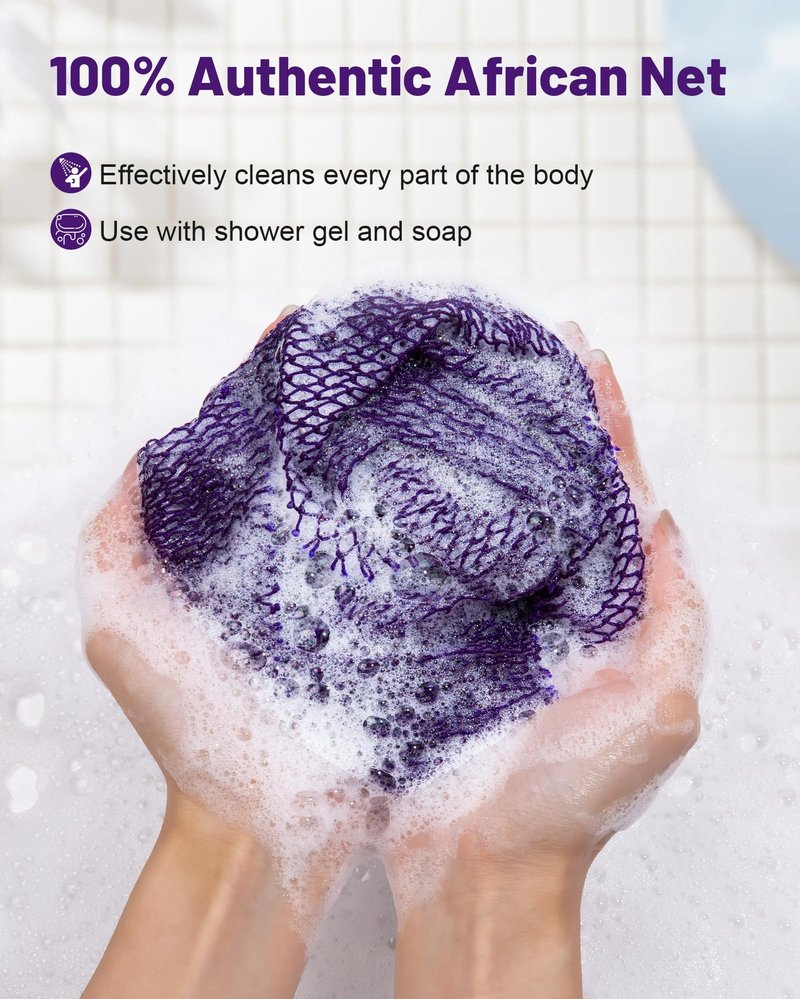 MTDLYICE African Net Sponge 3 Pack, Back Scrubber for Shower, XL 80CM Exfoliating Washcloth, African Net Sponge Authentic, Body Scrubber exfoliator Bath Accessories (Pink,Red,Purple)