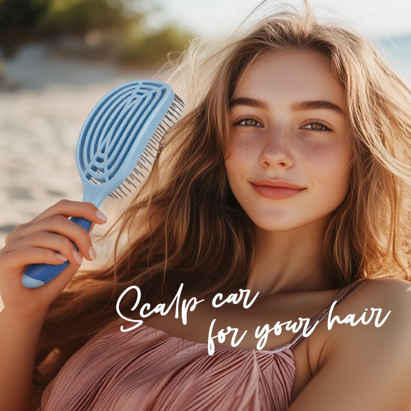 NuWay C Brush Scalp Care Detangling Hair Brush – Gentle Scalp Massage & Easy Detangling for Wet or Dry Hair, Everyday Hairbrush for Healthy Looking Hair (Sky Blue)
