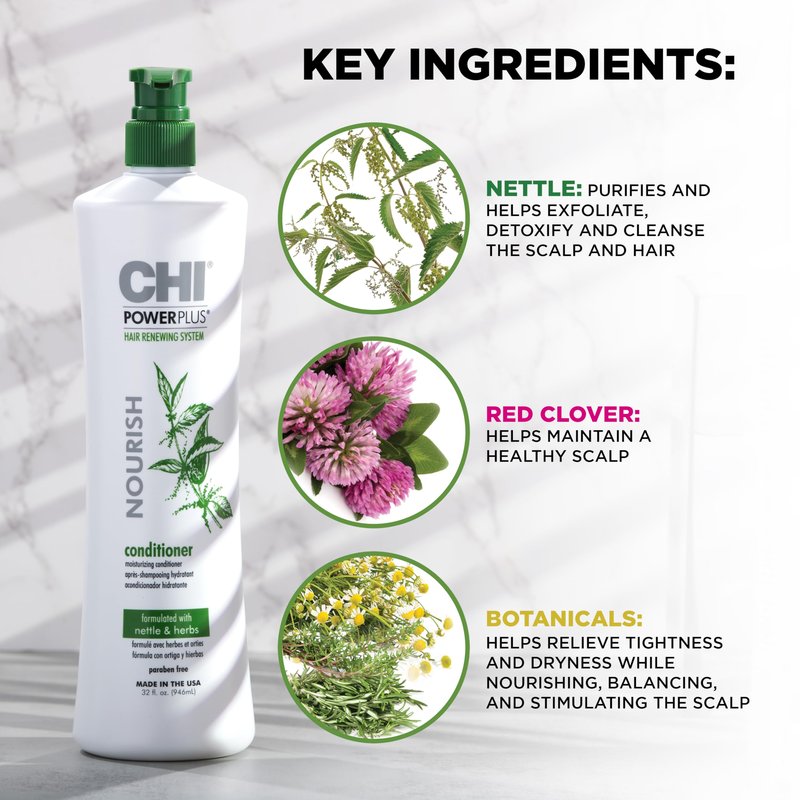 CHI Powerplus Nourishing Conditioner, Hair Renewal System For A Healthy Scalp, Relieves Tightness & Dryness, Strengthens & Protects Against UV, 32 Oz