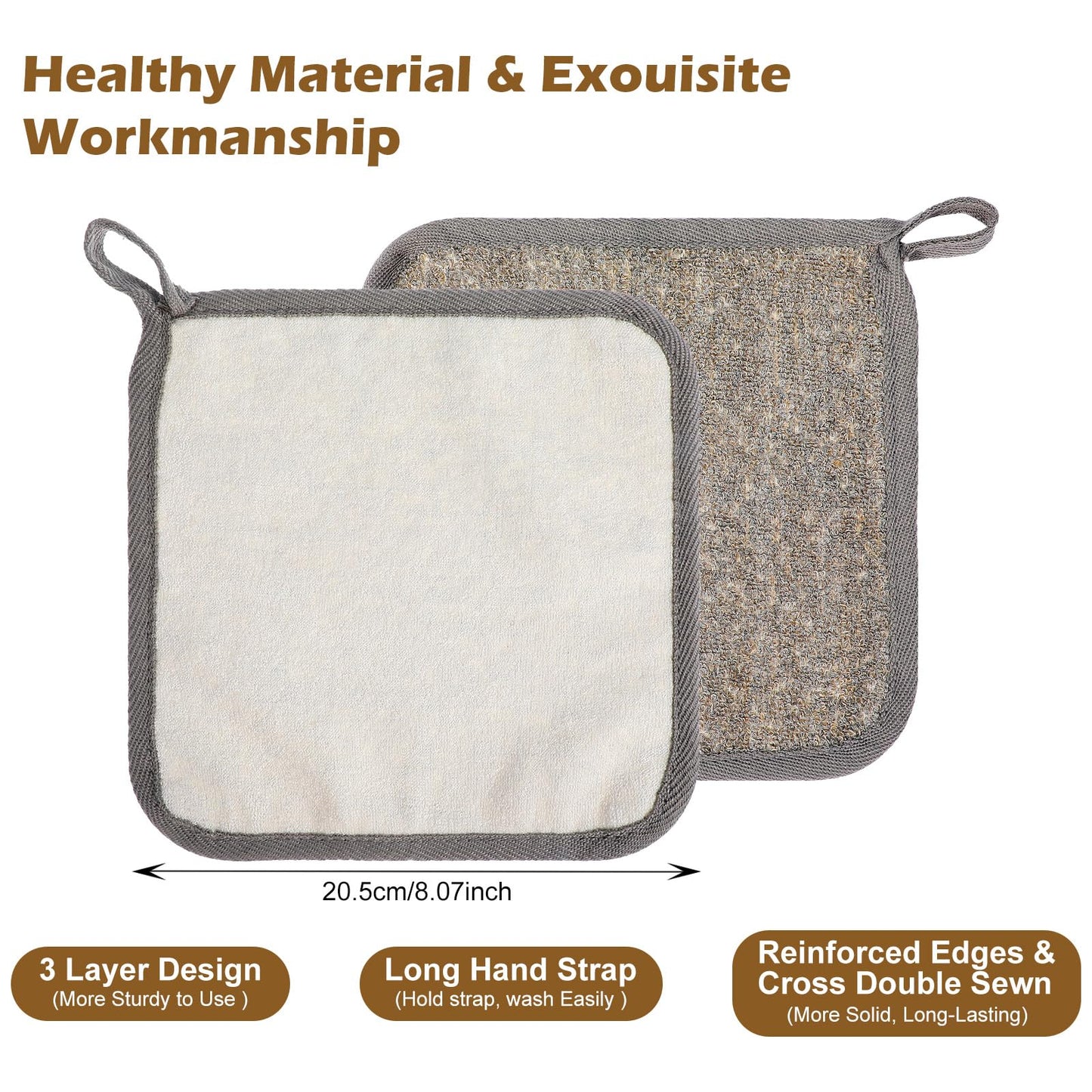 Shimmeroo 3Pcs Exfoliating Washcloths for Face 8x8 Inch Bamboo Charcoal Premium Face Body Wash Cloths with Softness Scrubbing Two Sides Exfoliating Towel for Women Men(Grey)